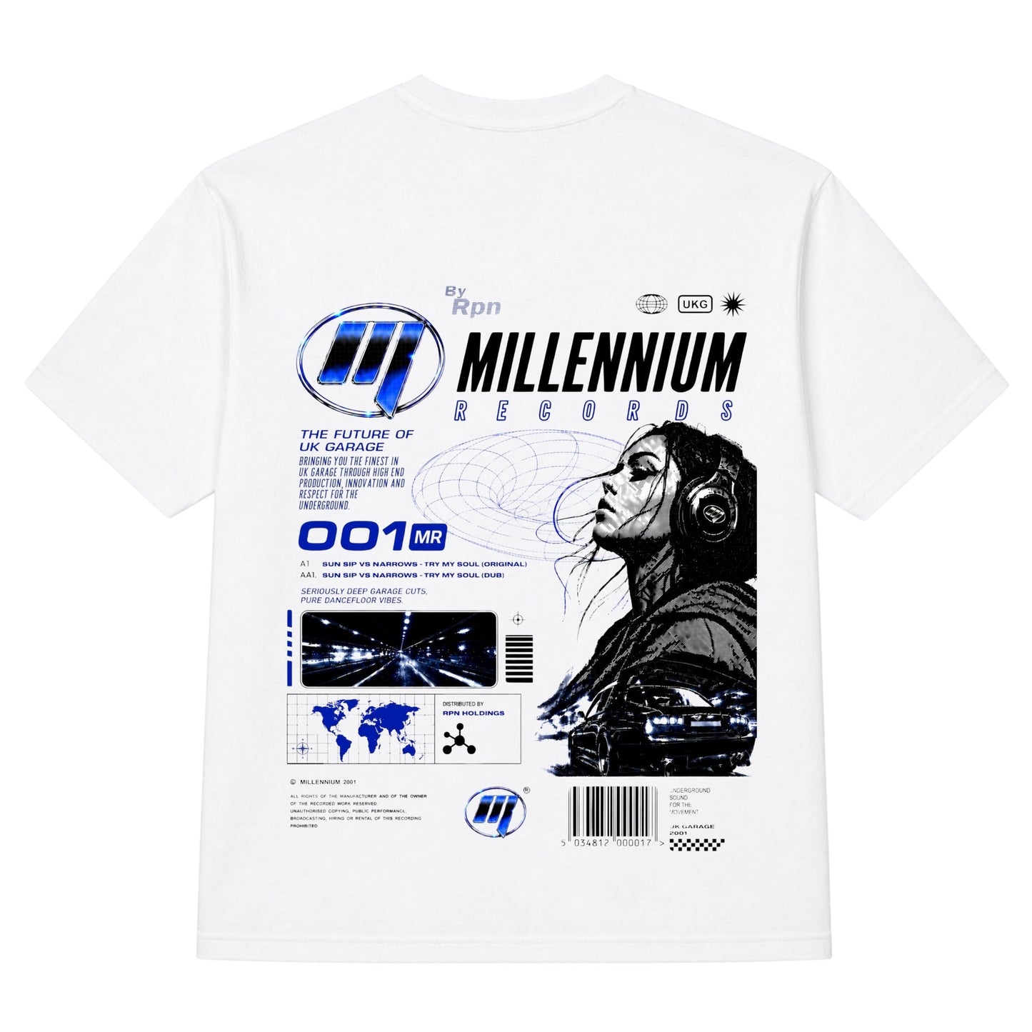 oversized short sleeved t-shirt men's tshirt in white with MILLENNIUM RECORDS print