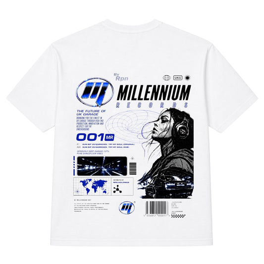 oversized short sleeved t-shirt men's tshirt in white with MILLENNIUM RECORDS print