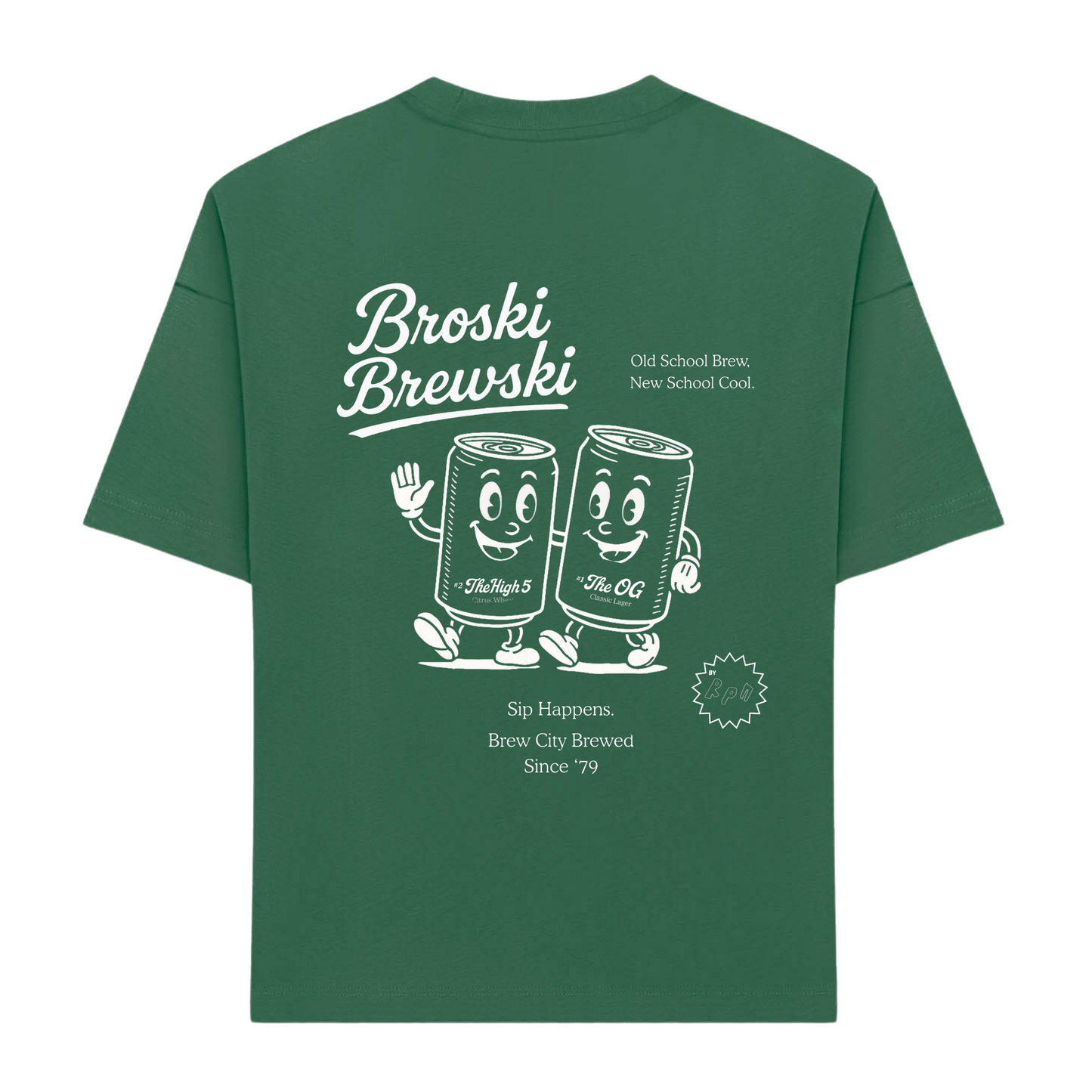 oversized short sleeved t-shirt in racing green with 'Broski Brewski' print