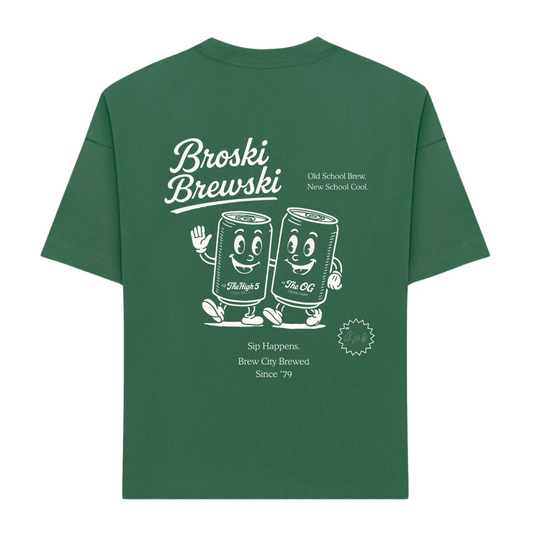 oversized short sleeved t-shirt in racing green with 'Broski Brewski' print