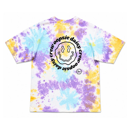 oversized short sleeved men's Tshirt in mixed tie dye with OOPSIE DAISY CREW print