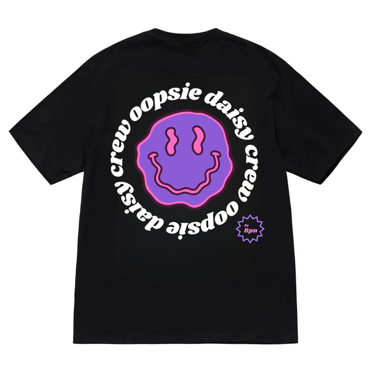 oversized short sleeved t-shirt in black with 'OOPSIE DAISY CREW' print