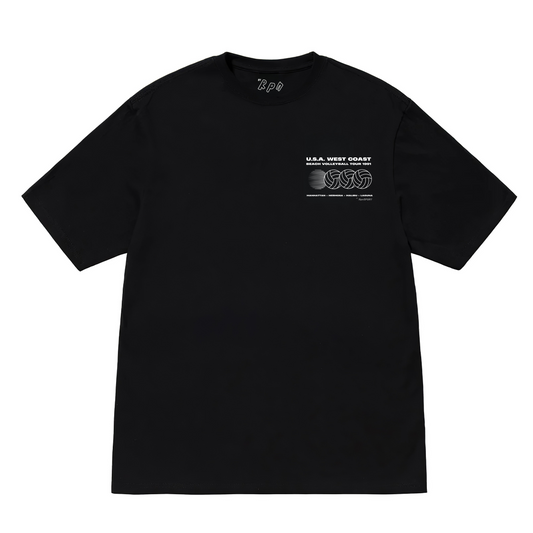 oversized short sleeved t-shirt in black with 'U.S.A WEST COAST BEACH VOLLEYBALL TOUR 1991' print