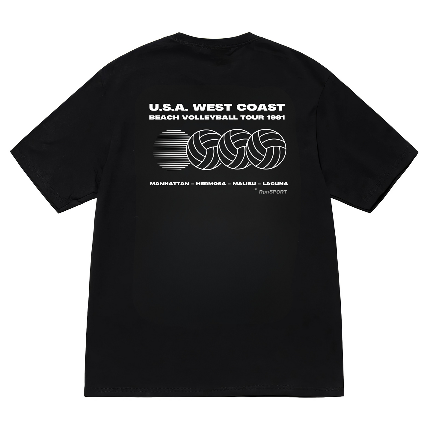 oversized short sleeved t-shirt in black with 'U.S.A WEST COAST BEACH VOLLEYBALL TOUR 1991' print