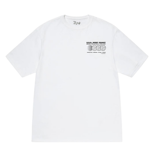 oversized short sleeved t-shirt in white with 'U.S.A WEST COAST BEACH VOLLEYBALL TOUR 1991' print