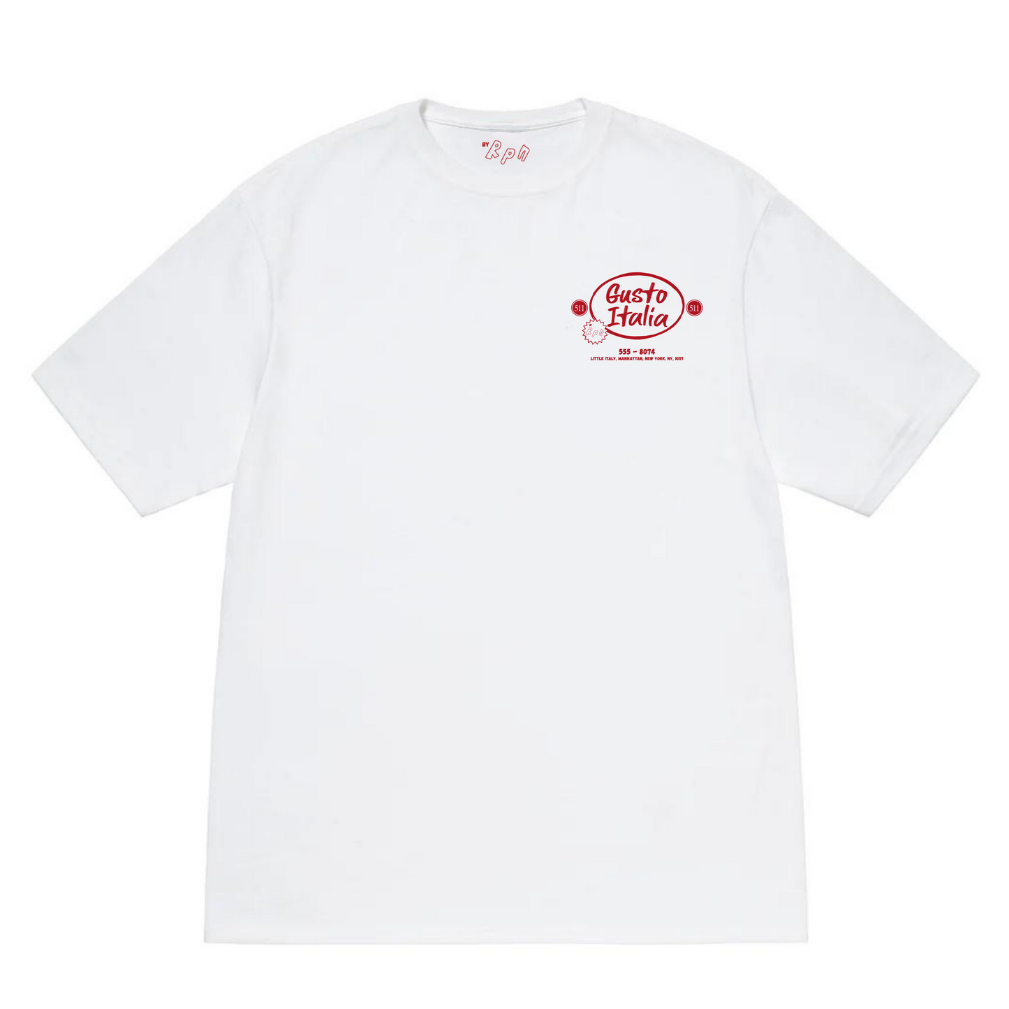 oversized short sleeved t-shirt in white with gusto italia print