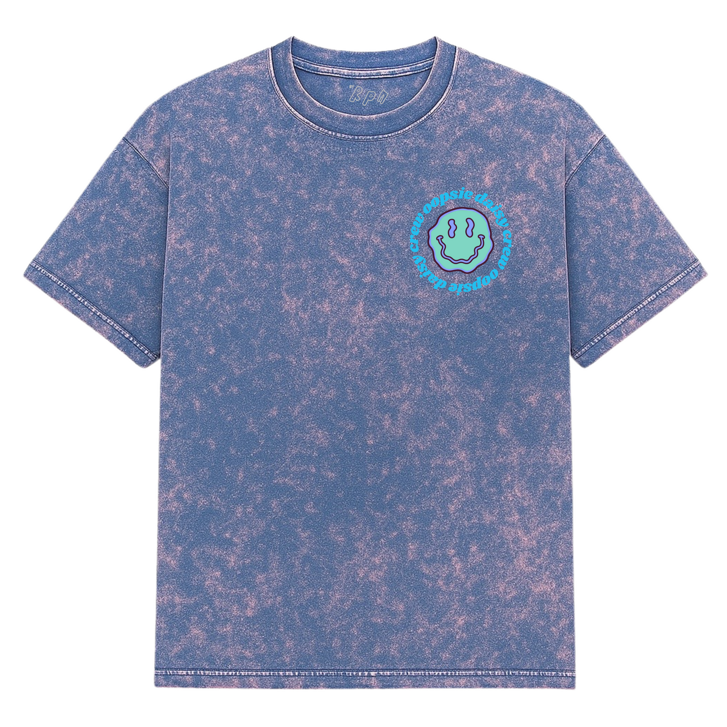 oversized short sleeved t-shirt in navy/pink stone wash with ALT ‘OOPSIE DAISY CREW’ print