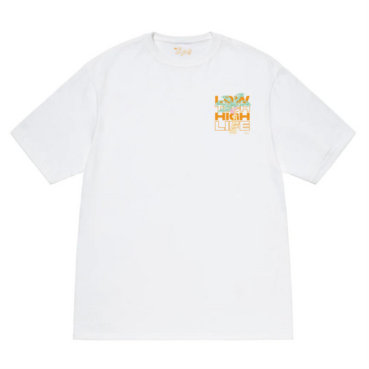 oversized short sleeved t-shirt in white with low tech high life print