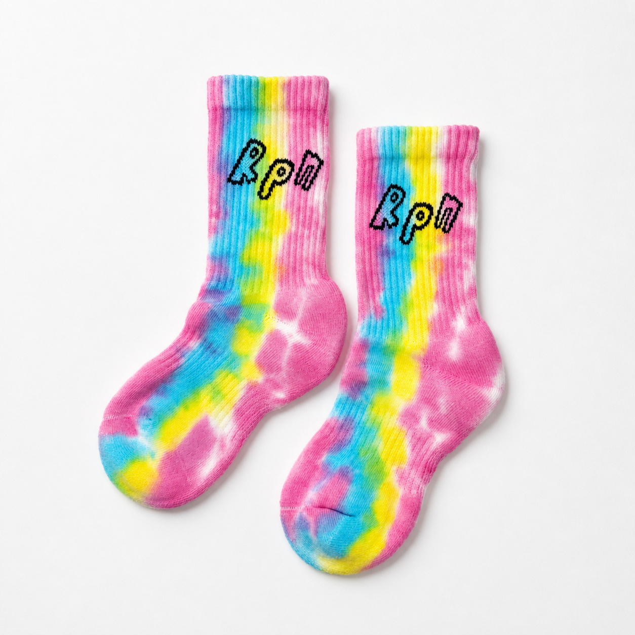 socks in multi colour tie dye with vertical #misc1 print