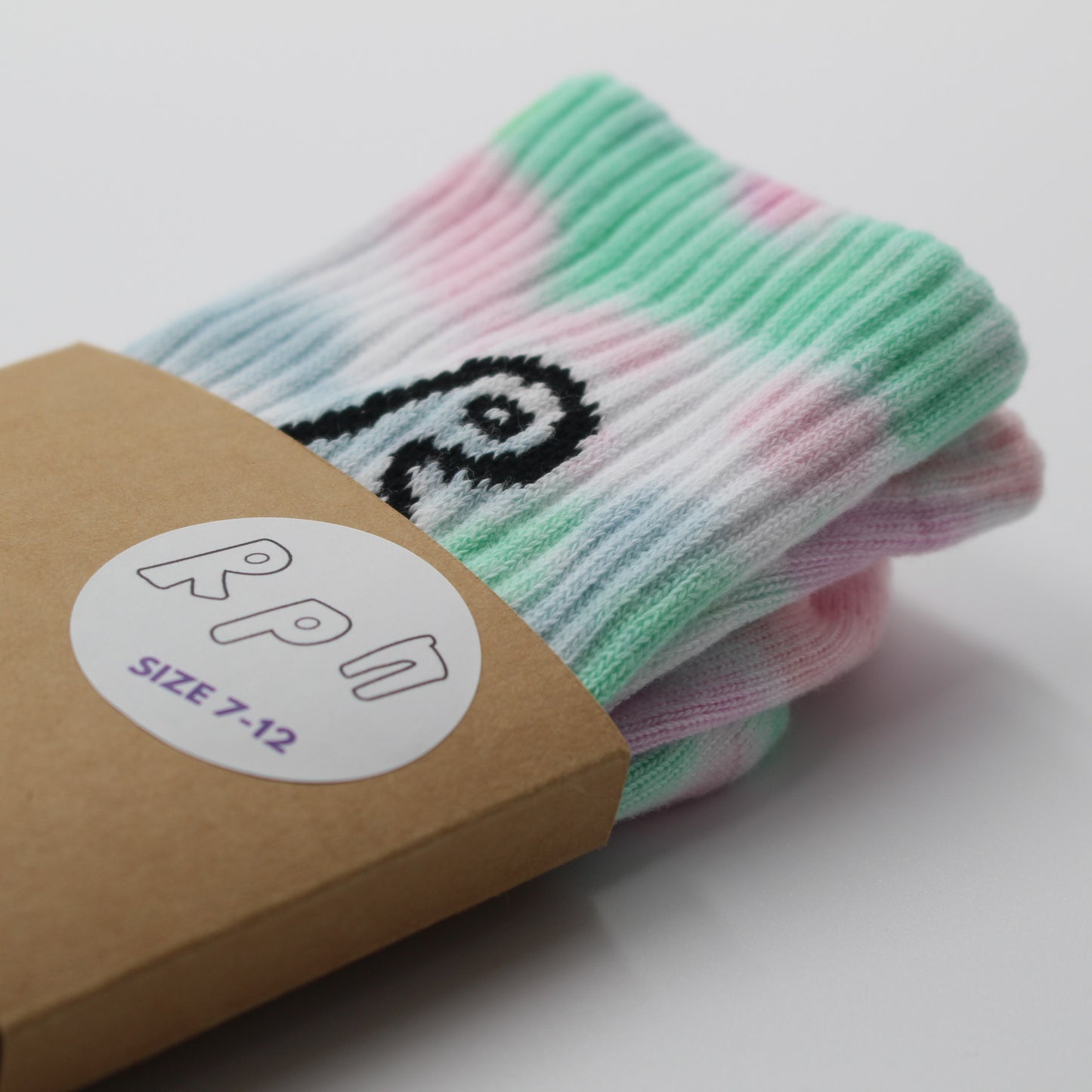 socks in multi colour tie dye with vertical #misc1 print