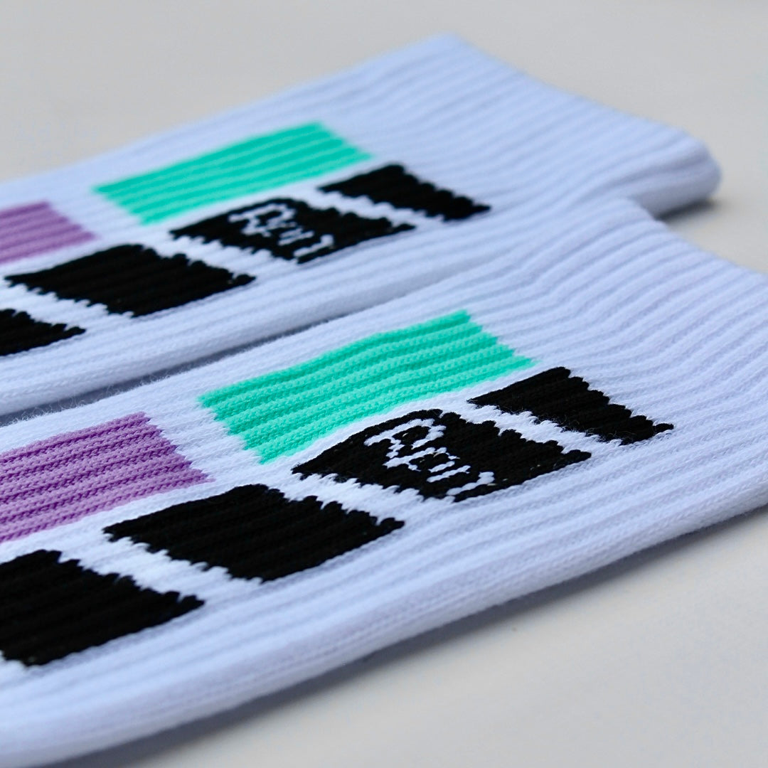 socks in white with Hyper Geo 1 series print