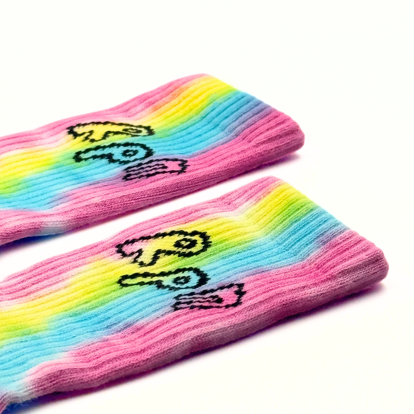 socks in multi colour tie dye with vertical #misc1 print