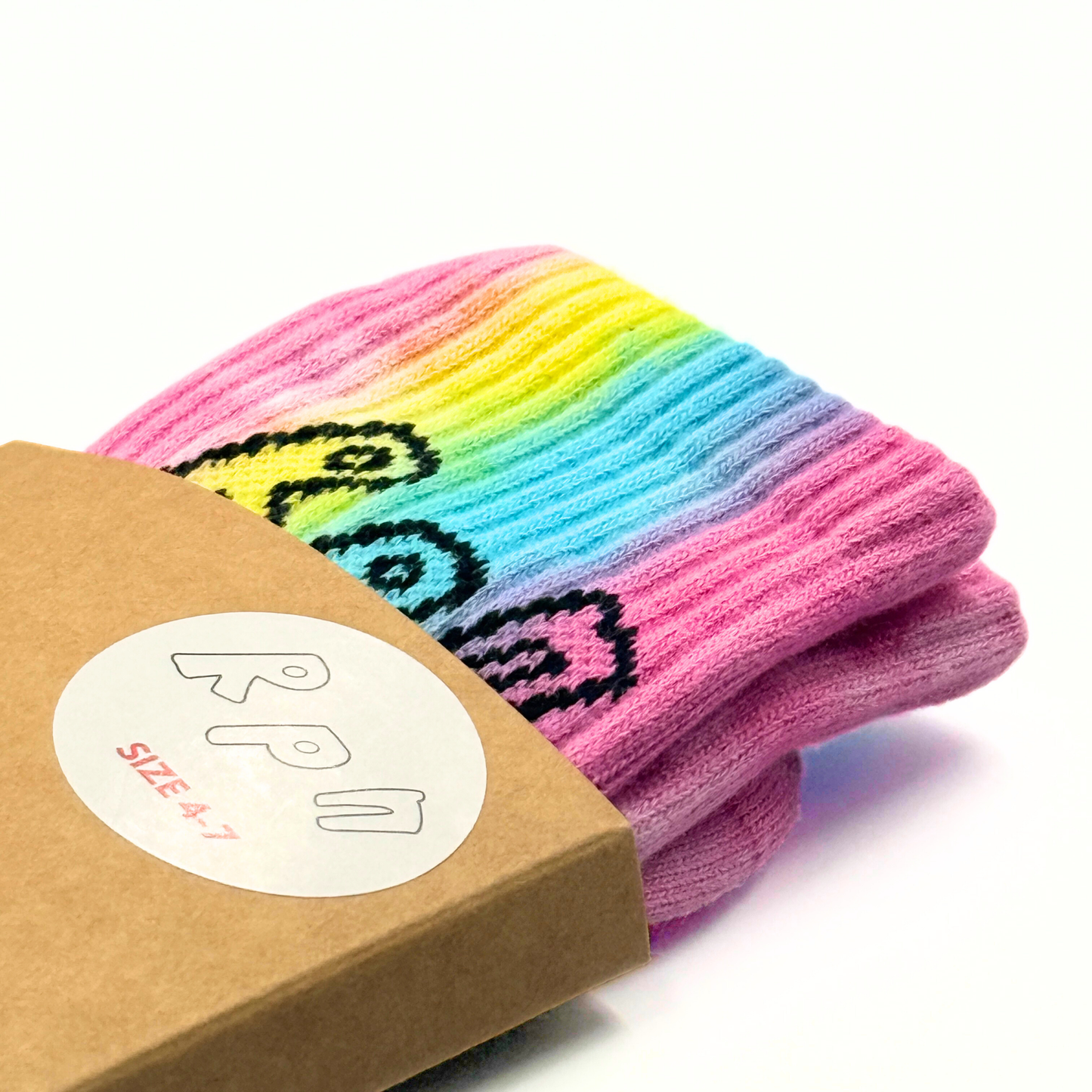 socks in multi colour tie dye with vertical #misc1 print