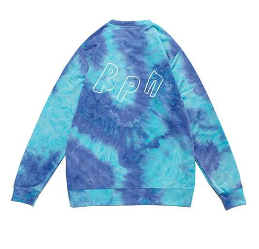 sweatshirt with blue and green tie dye with #misc1 print