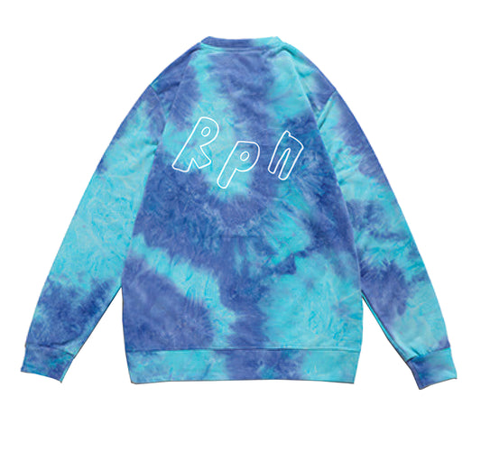 sweatshirt with blue and ice green tie dye with #misc1 print