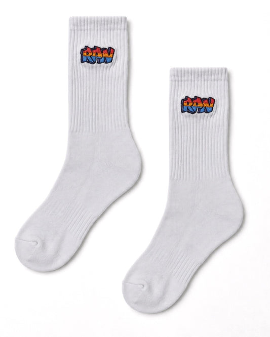 sports socks with embroidered graffiti logo