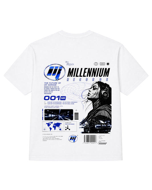 oversized short sleeved t-shirt men's tshirt in white with 'MILLENNIUM RECORDS' print