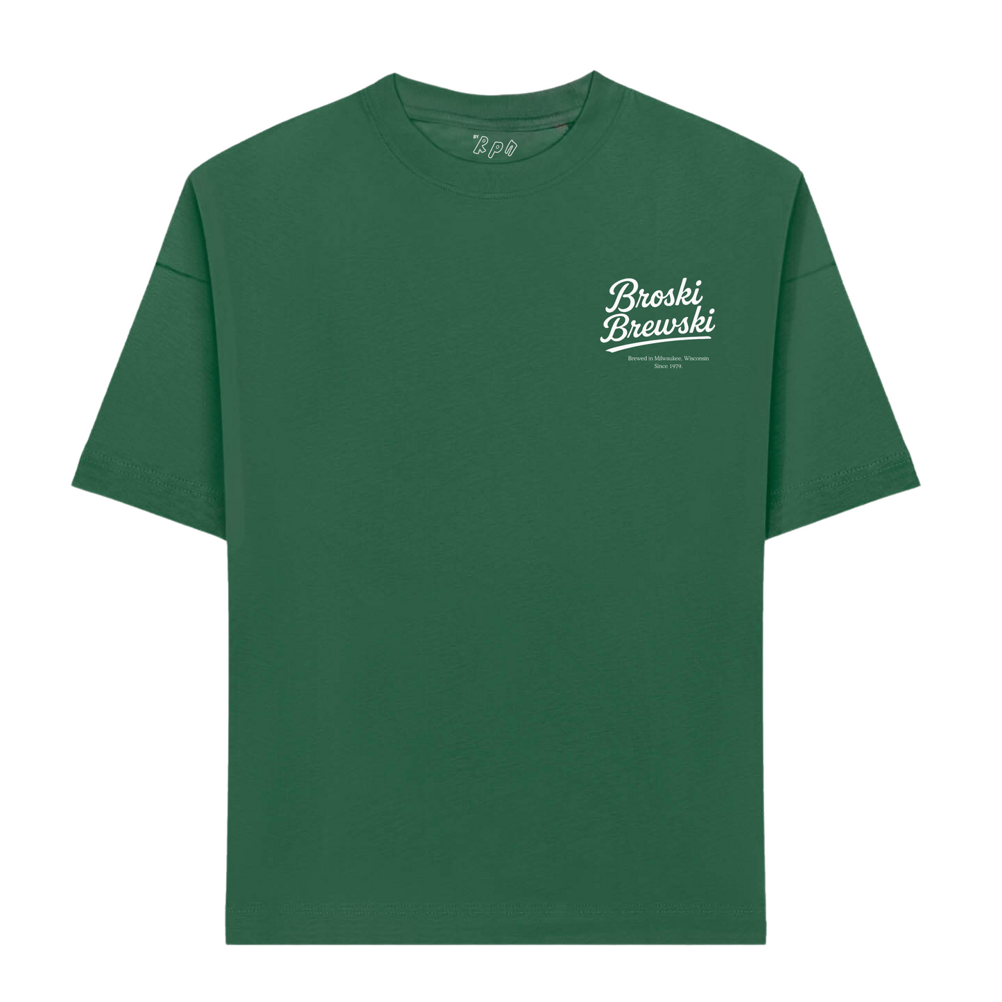 oversized short sleeved t-shirt in racing green with 'Broski Brewski' print