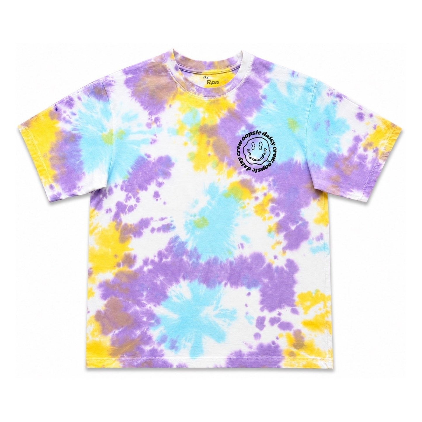 oversized short sleeved men's Tshirt in mixed tie dye with OOPSIE DAISY CREW print