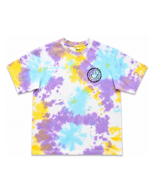 oversized short sleeved men's Tshirt in mixed tie dye with OOPSIE DAISY CREW print
