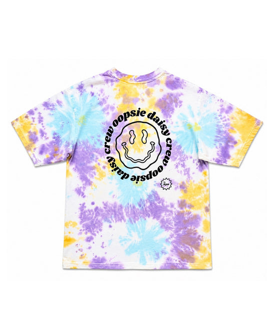 oversized short sleeved men's Tshirt in mixed tie dye with OOPSIE DAISY CREW print