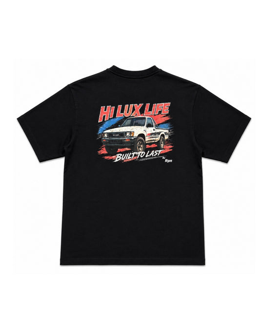 oversized short sleeved men's tshirt in black with HI LUX LIFE print