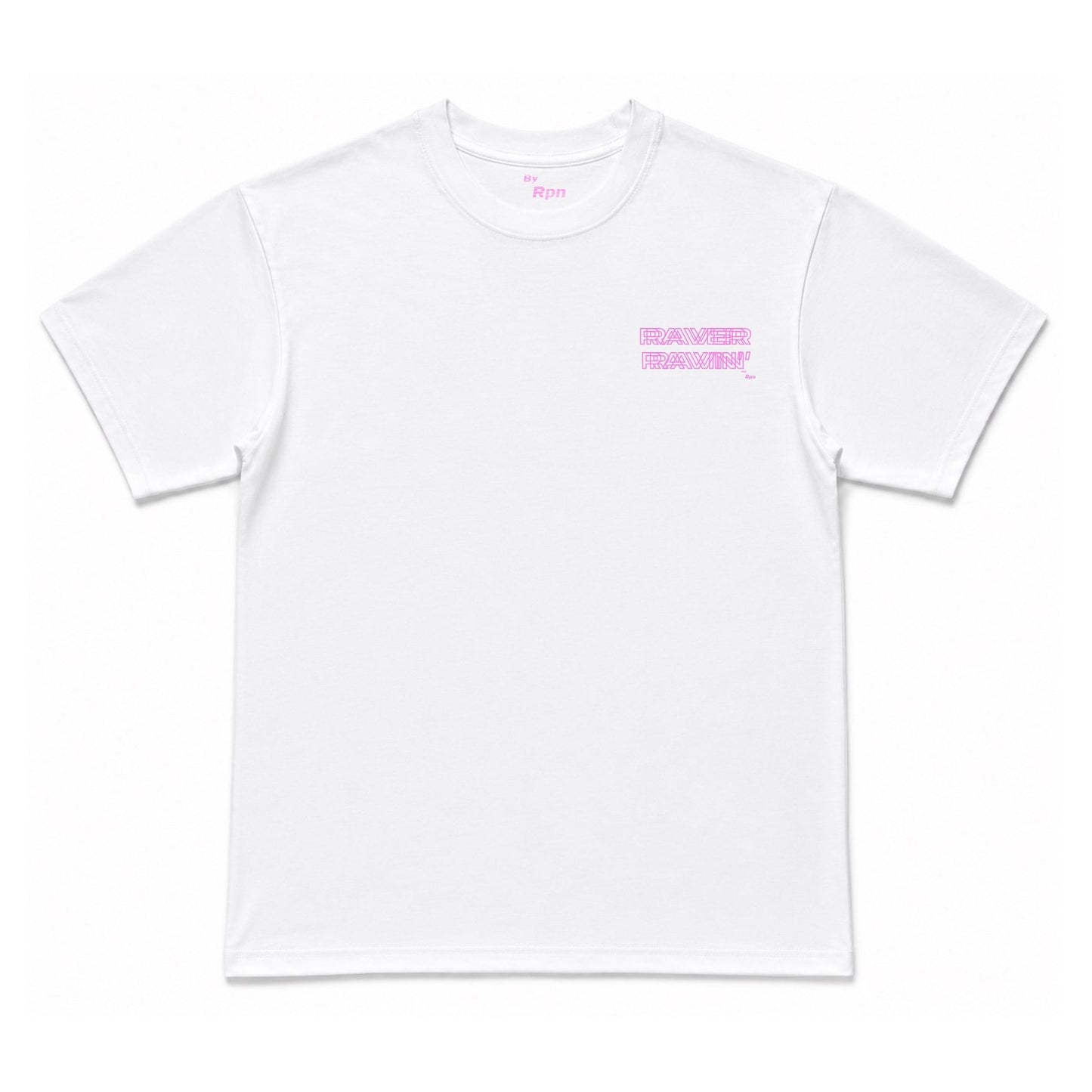 oversized short sleeved men's t-shirt in white with RAVER RAVIN' print