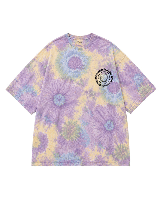 oversized short sleeved men's Tshirt in mixed tie dye with 'OOPSIE DAISY CREW' print