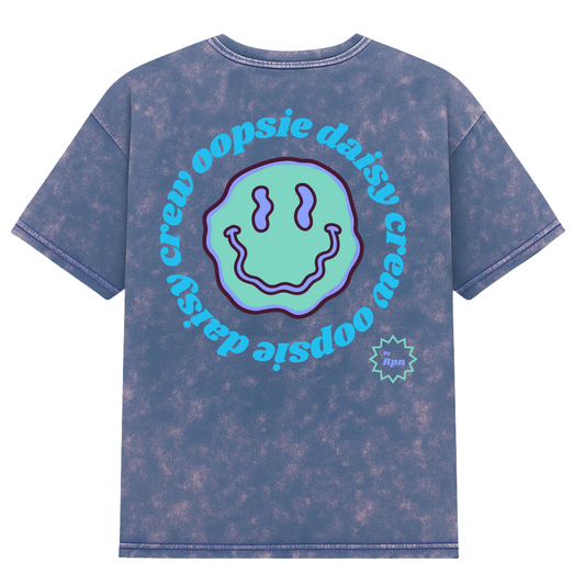 oversized short sleeved t-shirt in navy/pink stone wash with ALT ‘OOPSIE DAISY CREW’ print