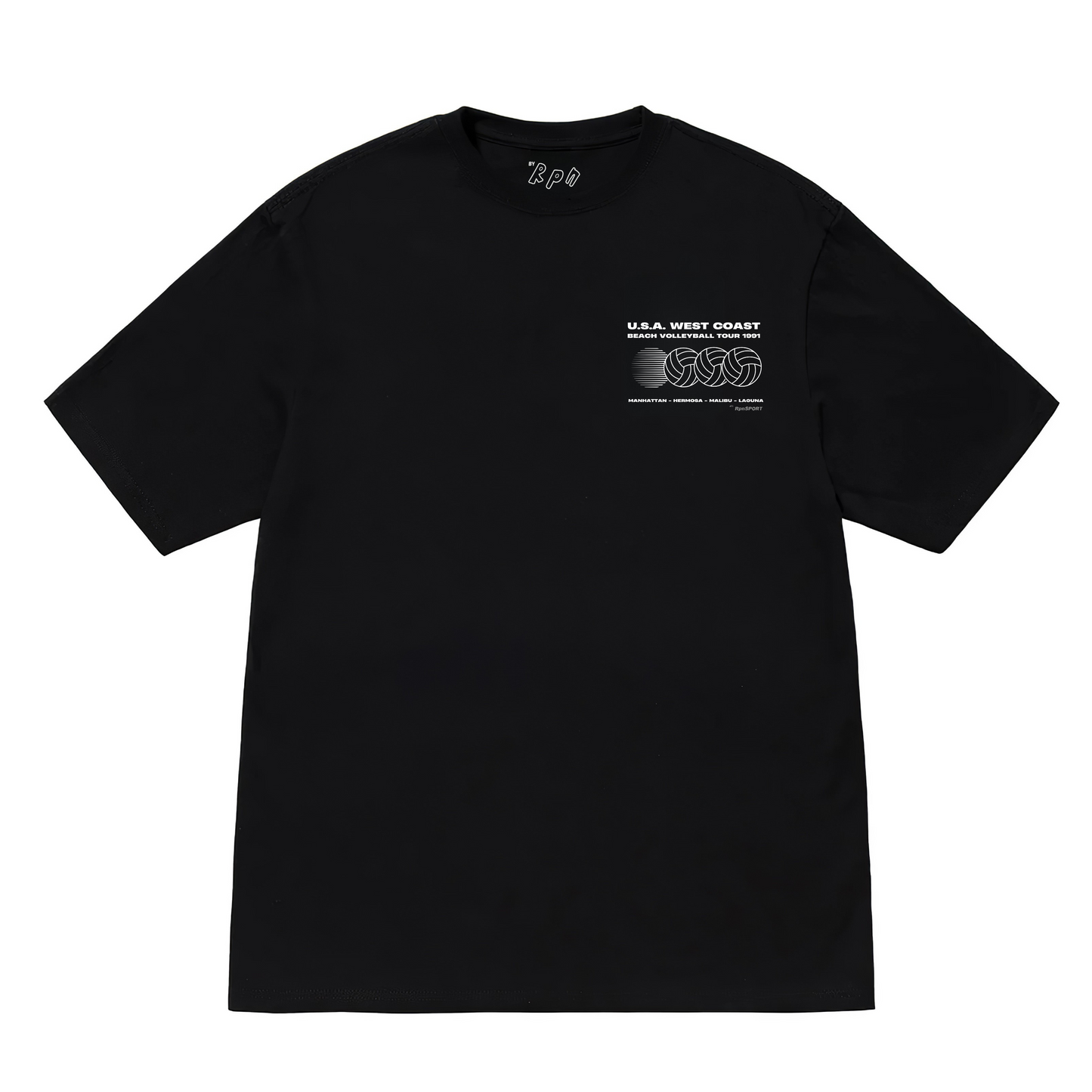 oversized short sleeved t-shirt in black with 'U.S.A WEST COAST BEACH VOLLEYBALL TOUR 1991' print