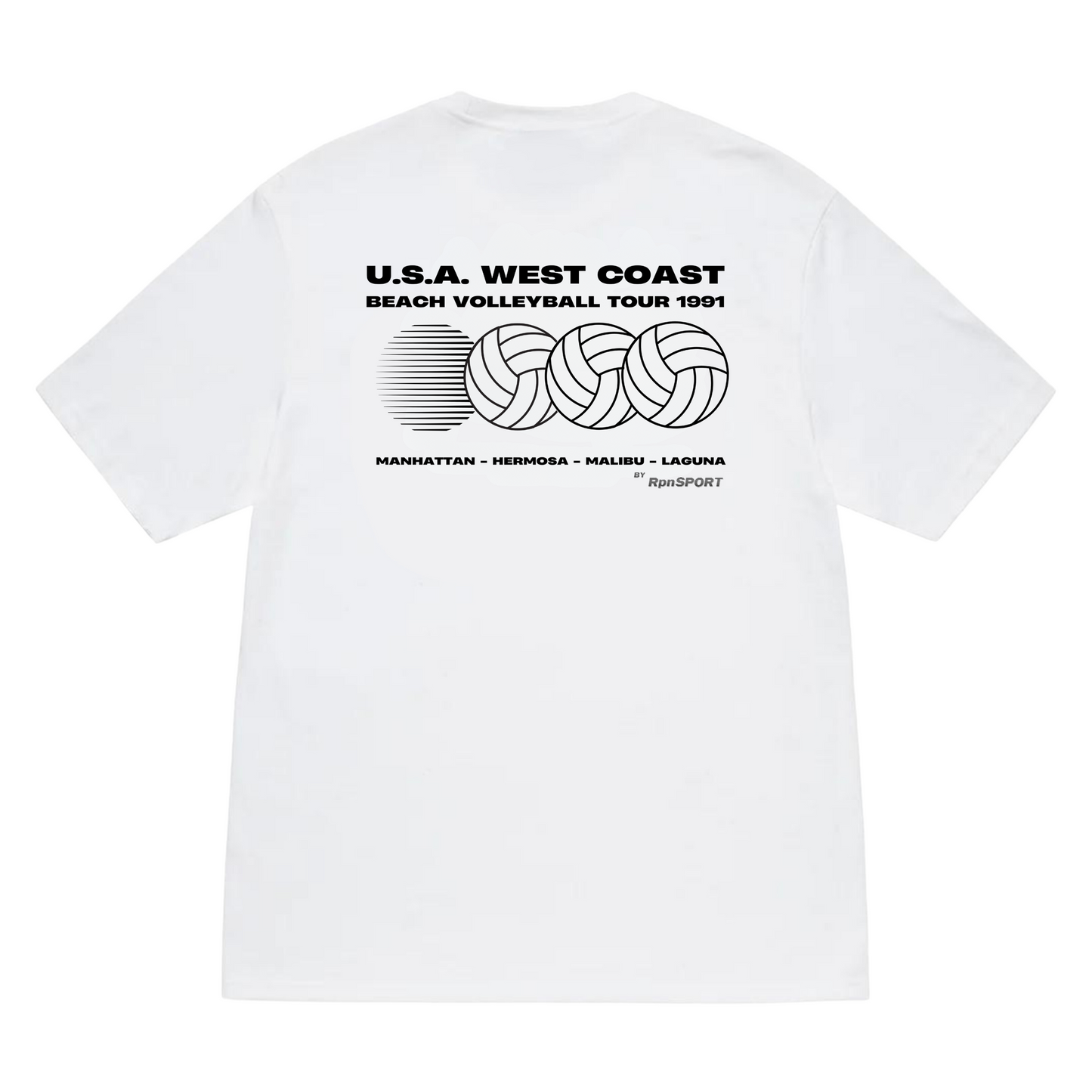 oversized short sleeved t-shirt in white with 'U.S.A WEST COAST BEACH VOLLEYBALL TOUR 1991' print