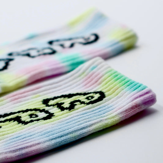 socks in multi colour tie dye with vertical #misc1 print