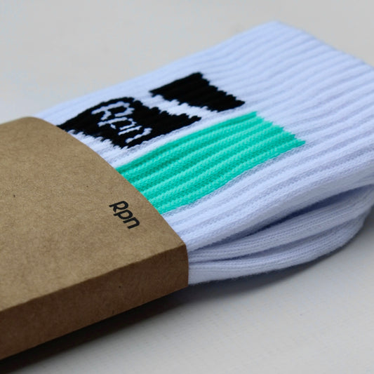 socks in white with Hyper Geo 1 series print