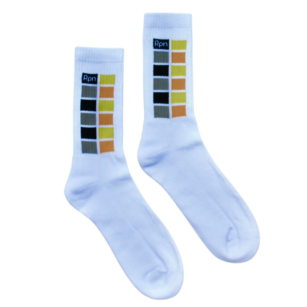 socks in white with Hyper Geo 3 series print