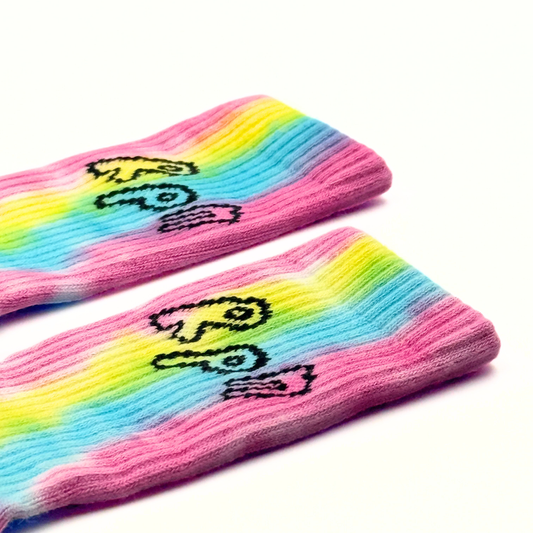 socks in multi colour tie dye with vertical #misc1 print