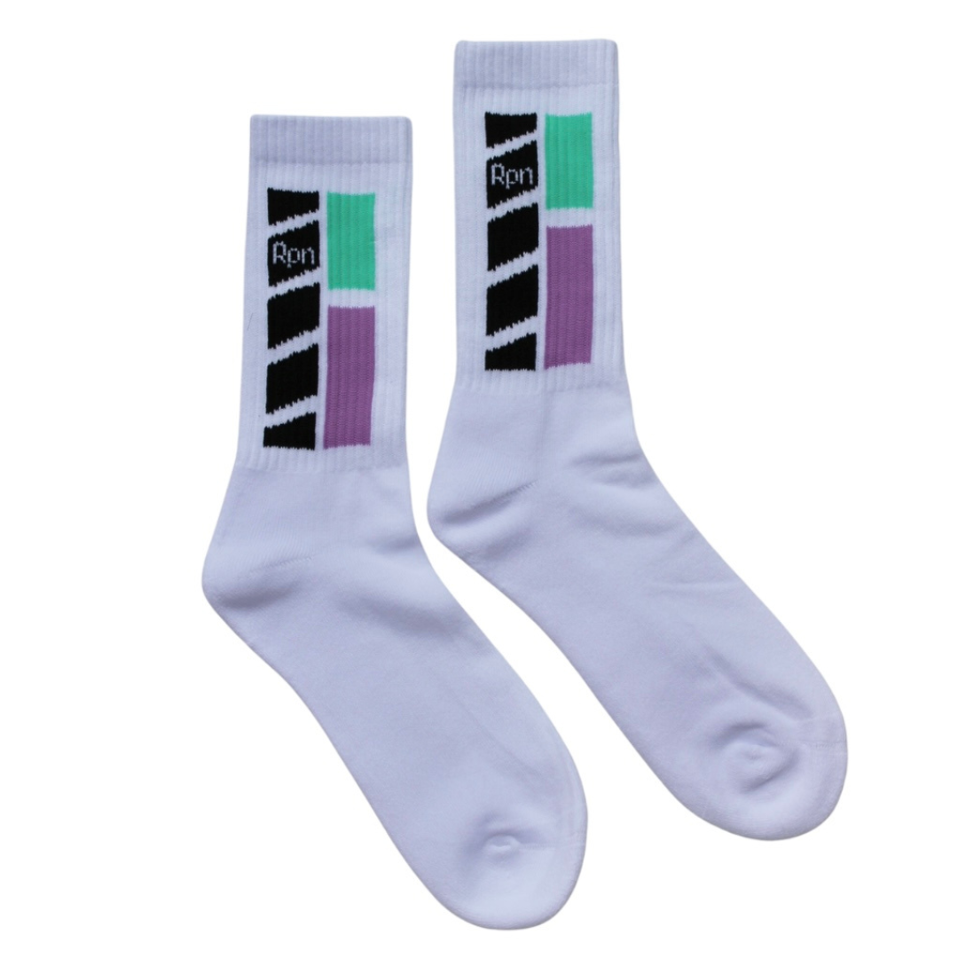 socks in white with Hyper Geo 1 series print