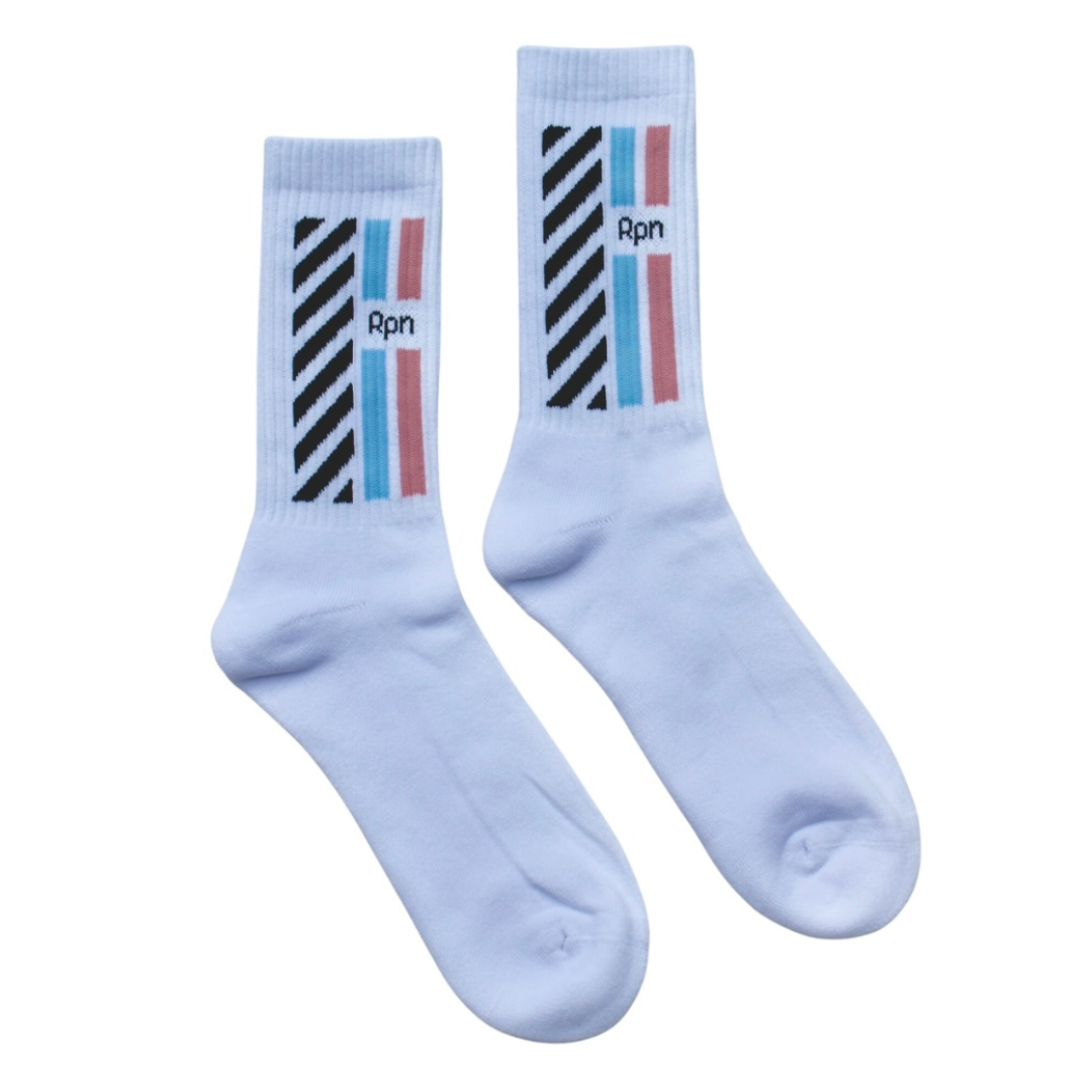 socks in white with Hyper Geo 2 series print