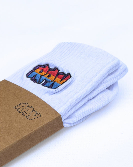sports socks with embroidered graffiti logo