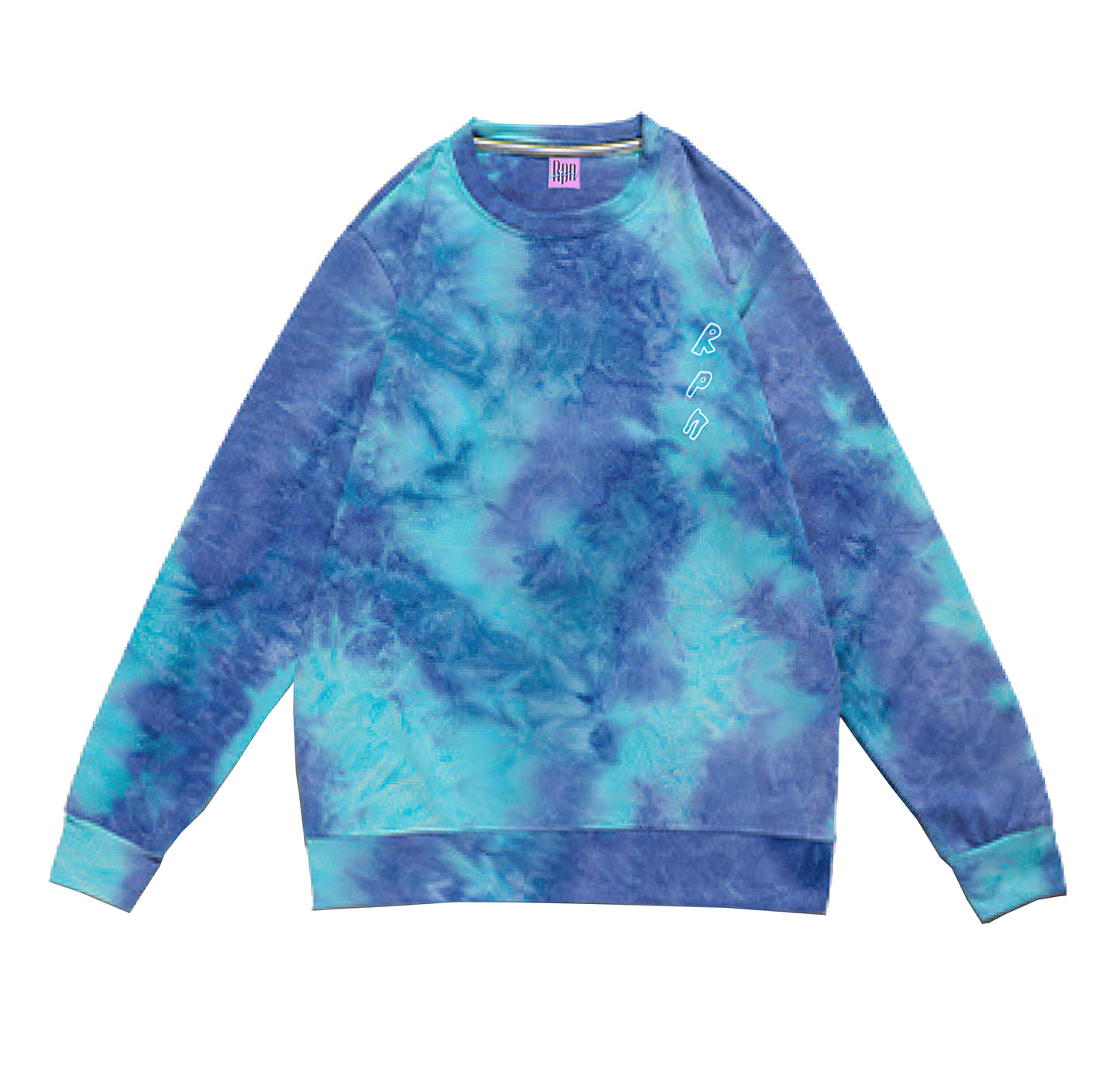 sweatshirt with blue and green tie dye with #misc1 print